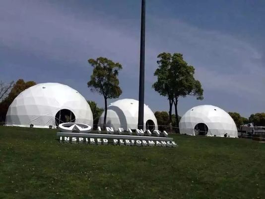 中国 850のGsmポリ塩化ビニールの上塗を施してある生地が付いている日曜日の陰浜の測地線ドームのテント サプライヤー