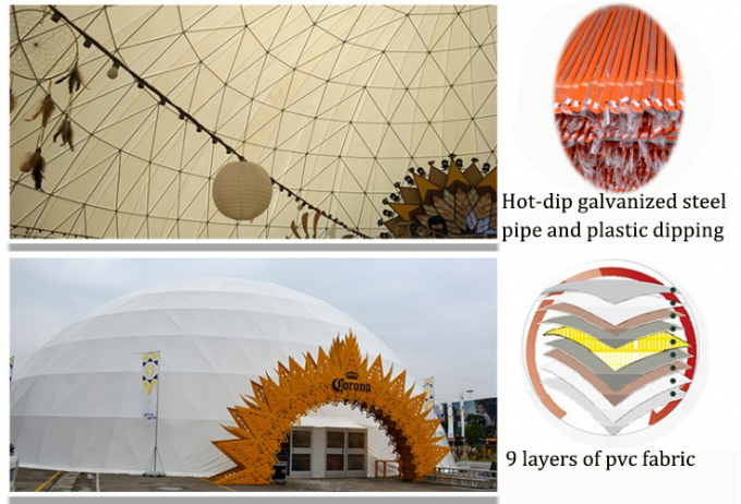 円形の白い半分球のテント、35mの直径の測地線ドームのテント